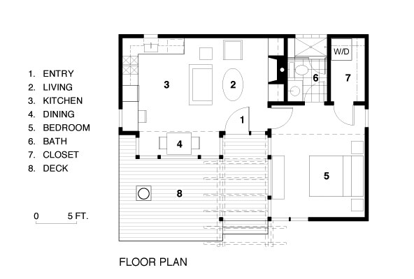 Floor plan showing the compact and clever design.  Open floor plan in living area.
