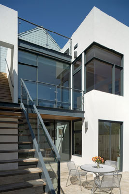 Exterior close-up of patio showing the clean lines and modern materials.