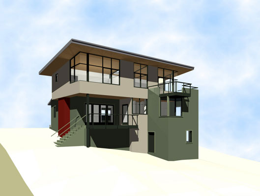 Rendering of new exterior showing the 2nd floor addition.