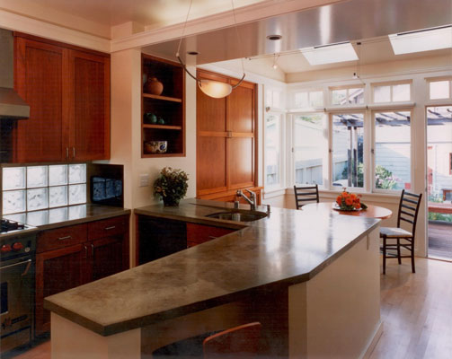 Remodeled kitchen in a craftsman home in the Rockridge neighborhood of Oakland, CA.  Project included a kitchen remodel, new breakfast room and deck.