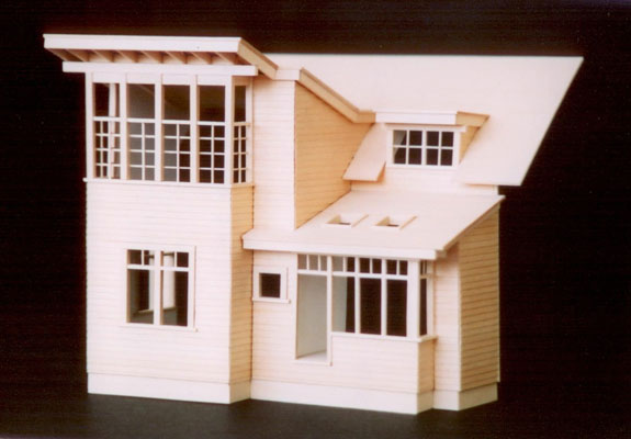 Model of future phase-2 addition which includes a ground floor den and second floor painting studio